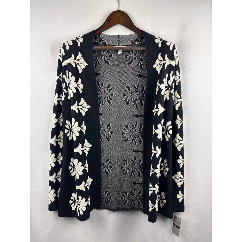 Women’s Charter Club Small Black Cardigan w/ White Floral Design